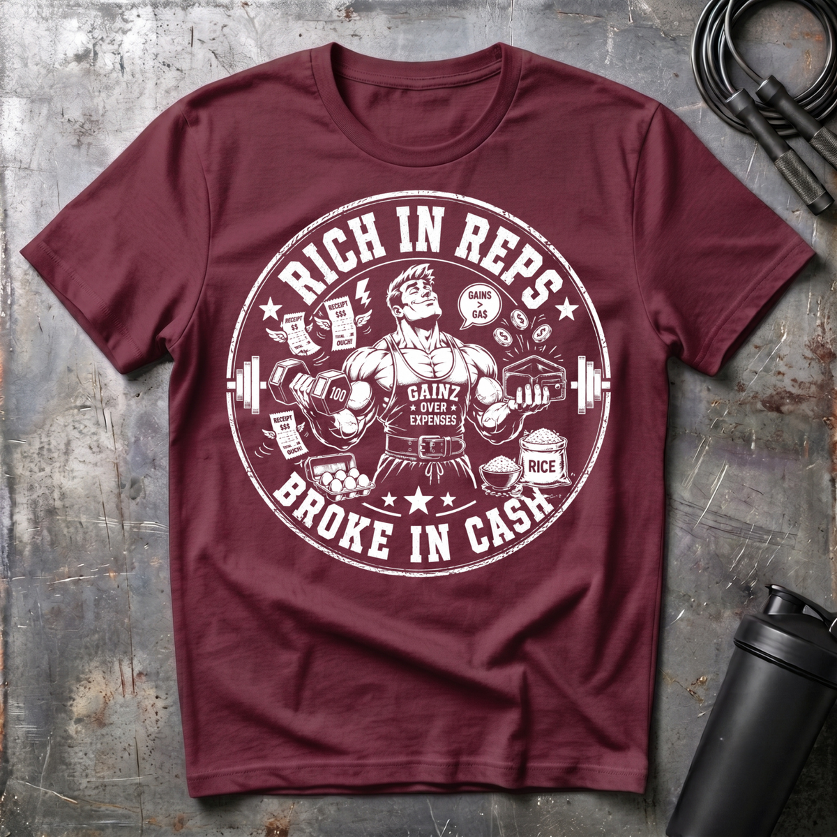 RICH IN REPS BROKE IN CASH T-Shirt