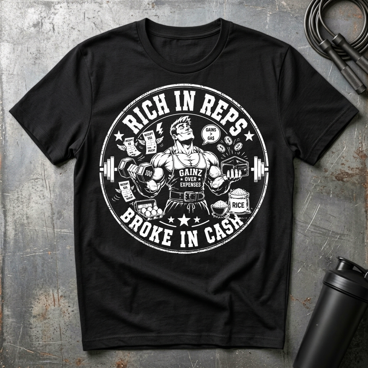 RICH IN REPS BROKE IN CASH T-Shirt