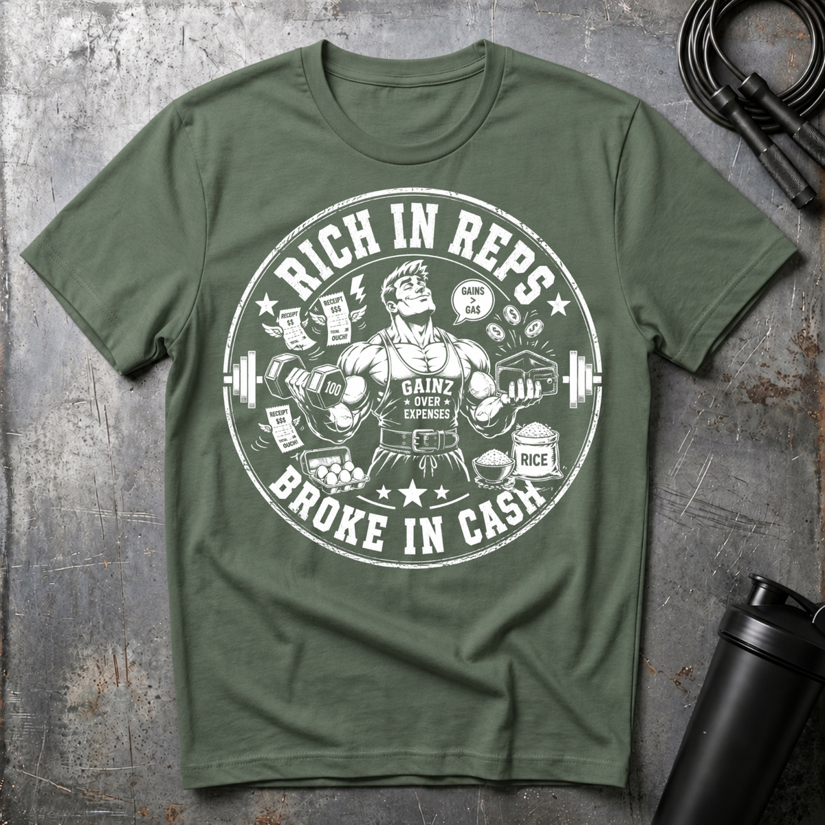 RICH IN REPS BROKE IN CASH T-Shirt